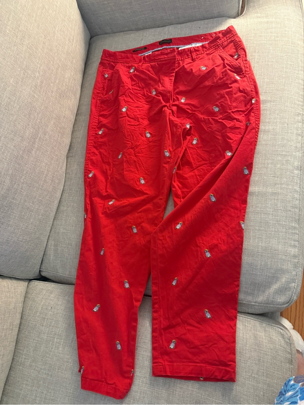 Talbots Red Straight-Leg Pants with Embroidered Motifs